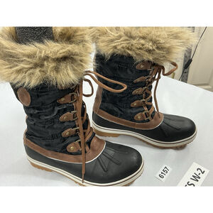 Womans Aleader Midcalf Lined Winter Boots 9 Black Brown Lace Up Quilted NWOT